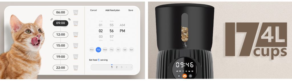Interior view of the Pawty Global feeder showing the 4L airtight food storage container