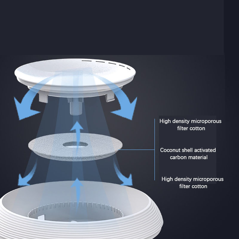 Close-up of pet water fountain filter and circulation system