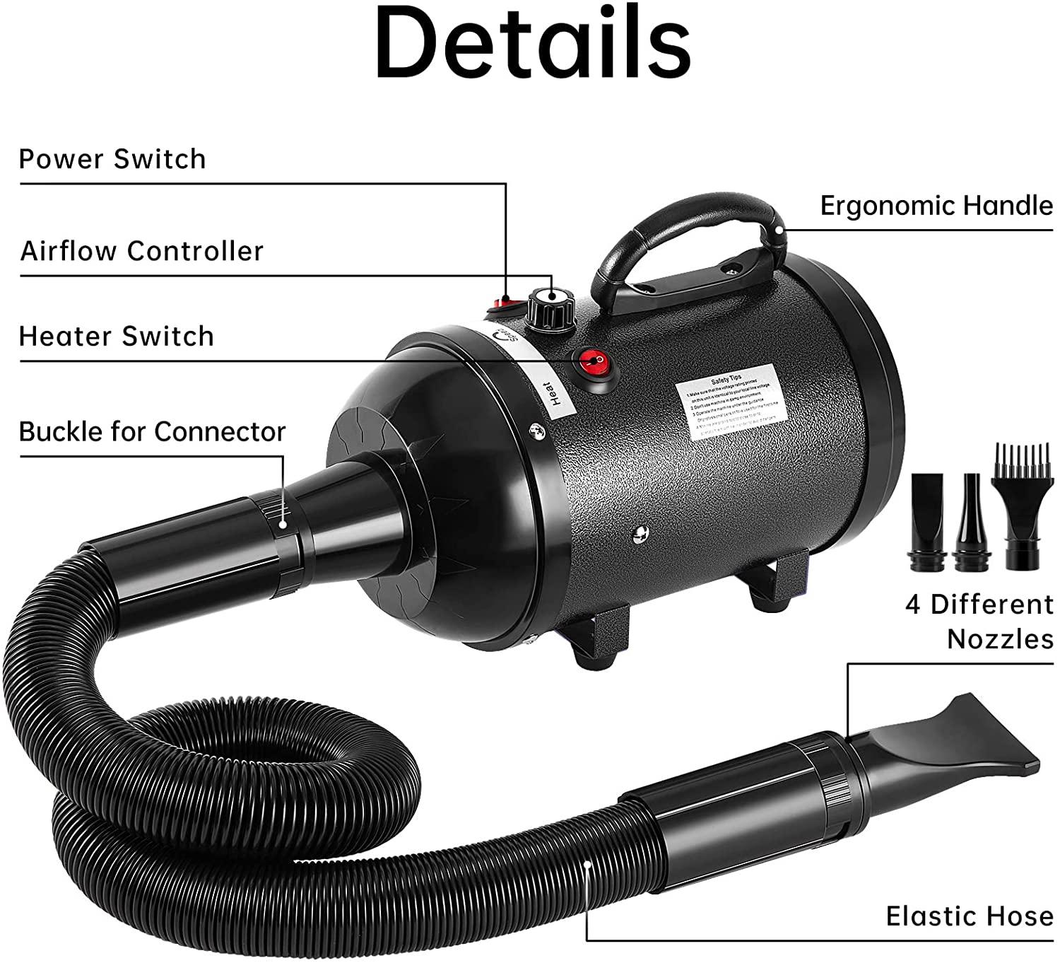 High Velocity Professional Pet Grooming Blower & Dryer | Ultra-Quiet Motor with 4 Nozzles & Stepless Speed | Pawty Global - Image 2