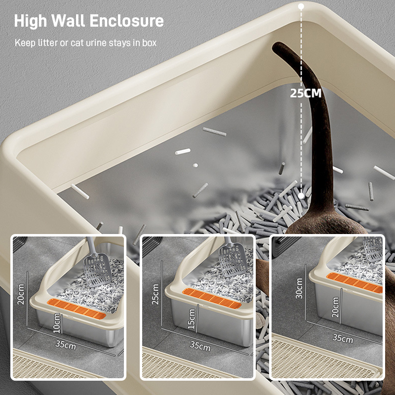 Stainless Steel Cat Litter Box-High Wall Design-Pawty Global