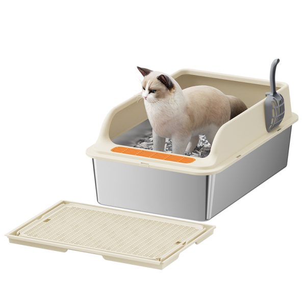 Sturdy Stainless Steel Cat Litter Box with High Walls | 45L Large Capacity & Urine Leak Prevention | Pawty Global
