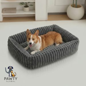 Pawty Global Orthopedic Striped Plush Pet Bed - Warm Winter Sofa Cushion for Dogs & Cats